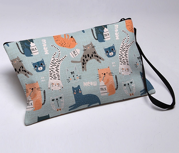 Whimsical Cat (Linen) Pouch